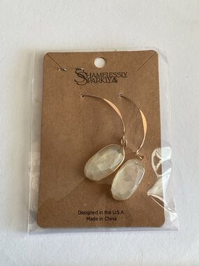 Gold Hoop‎ Earrings with Opal-Like Drop